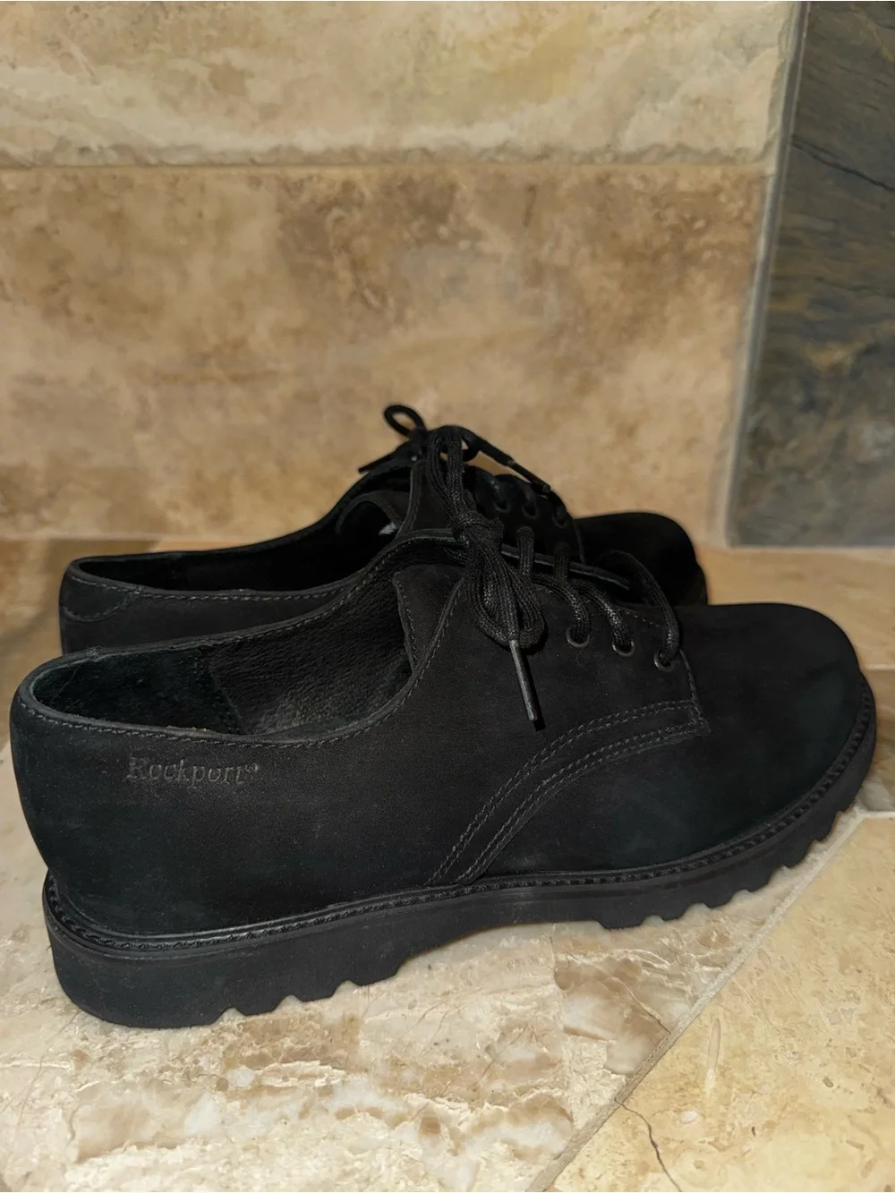Rockport Waterproof Black Leather Oxford Shoes Women’s 9W Wide Lace Up WR5649
